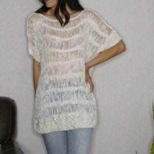 Trendology Ivory Open Knit Oversized Top/Tunic Short Sleeve Size S